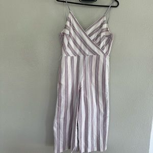 White with pink & grey strip romper